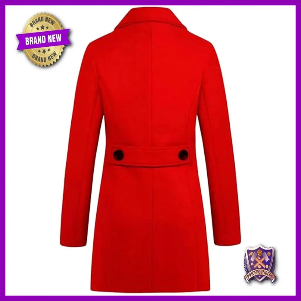 Elegant Notched Collar Double Breasted Wool Blend Over Coat Classic Chic